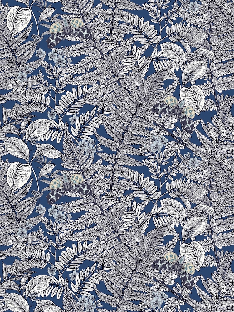Hoopla Walls Indigo Wild Ferns A4 Wallpaper Sample - Image 1 of 1