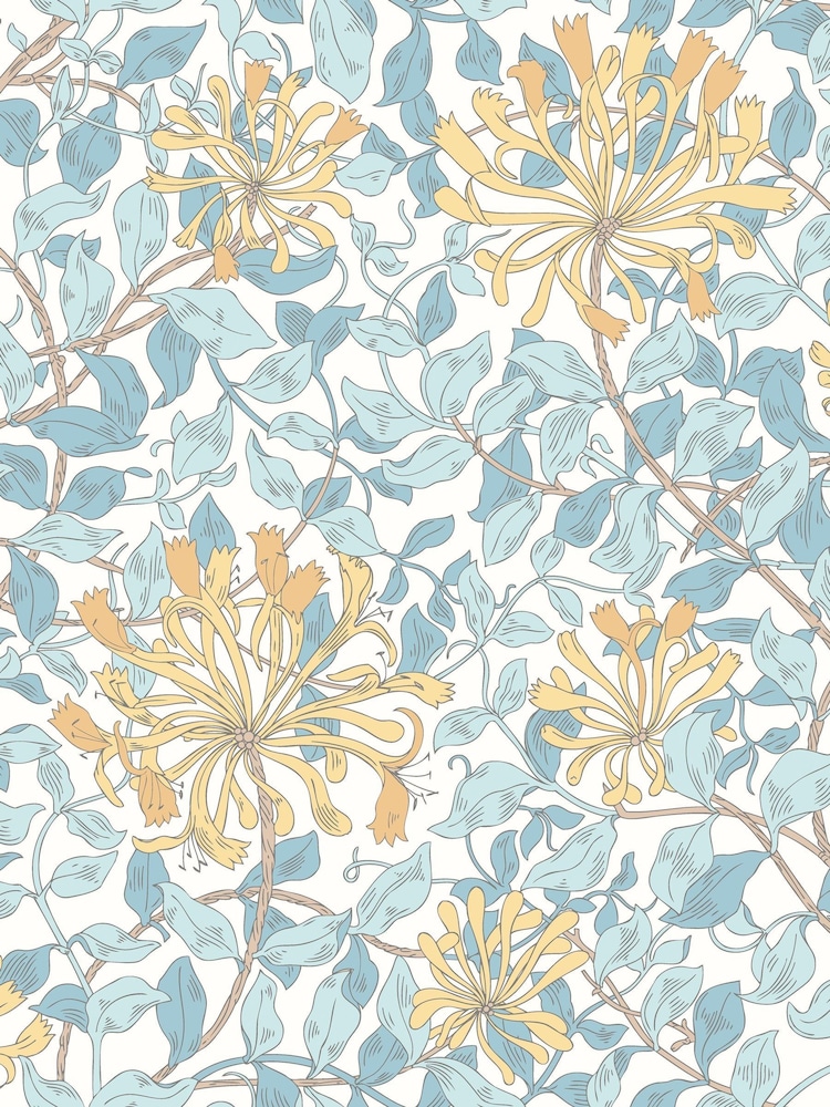 Hoopla Walls Soft Blue Honeysuckle Leaf Trail A4 Wallpaper Sample - Image 1 of 1 Hoopla Walls Soft Blue Honeysuckle Leaf Trail A4 Wallpaper Sample - Image 1 of 1