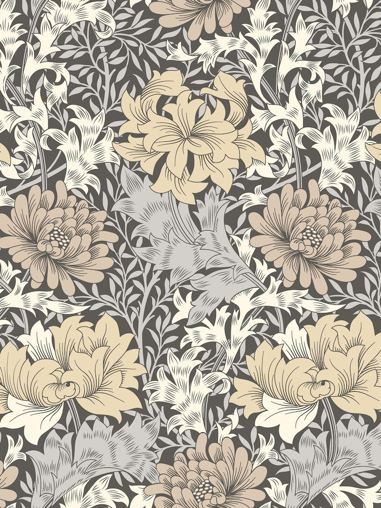 Hoopla Walls Graphite Mix Chrysanthemum A4 Wallpaper Sample - Image 1 of 1 Hoopla Walls Graphite Mix Chrysanthemum A4 Wallpaper Sample - Image 1 of 1