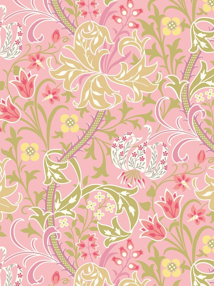 Hoopla Walls Rose Pink Lily Ogee A4 Wallpaper Sample - Image 1 of 1 Hoopla Walls Rose Pink Lily Ogee A4 Wallpaper Sample - Image 1 of 1