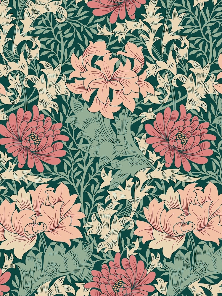 Hoopla Walls Green Pink Chrysanthemum A4 Wallpaper Sample - Image 1 of 1 Hoopla Walls Green Pink Chrysanthemum A4 Wallpaper Sample - Image 1 of 1