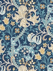 Hoopla Walls Navy Blue Lily Ogee A4 Wallpaper Sample - Image 1 of 1