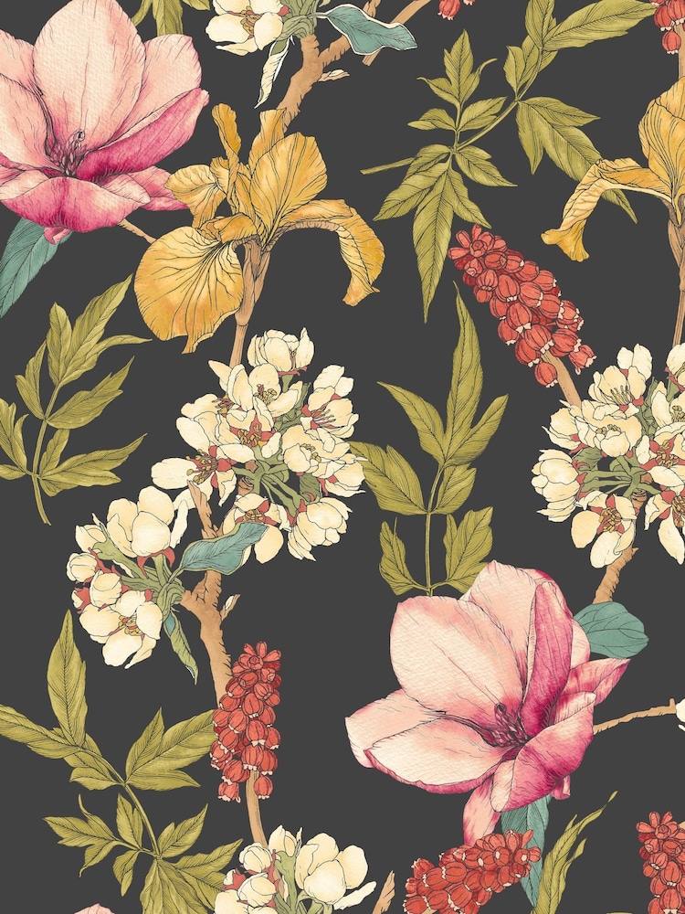 Hoopla Walls Ebony Raspberry Orchid Bloom A4 Wallpaper Sample - Image 1 of 1