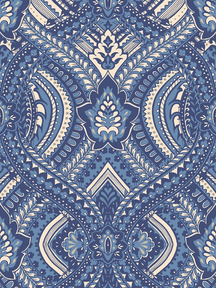 Hoopla Walls Navy Blue Ogee Damask A4 Wallpaper Sample - Image 1 of 1 Hoopla Walls Navy Blue Ogee Damask A4 Wallpaper Sample - Image 1 of 1