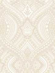 Hoopla Walls Natural Ogee Damask A4 Wallpaper Sample - Image 1 of 1