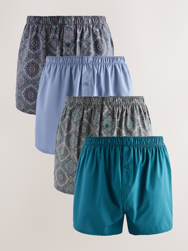 Navy/Burgundy Paisley Print 4 pack Woven Pure Boxers - Image 1 of 8