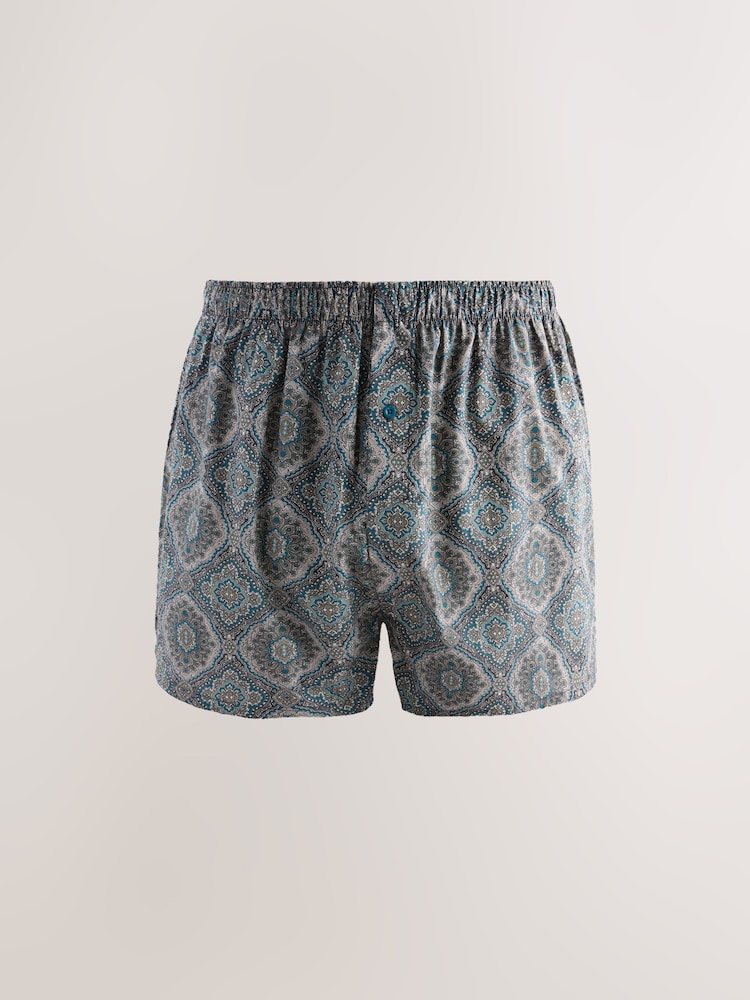 Navy/Burgundy Paisley Print 4 pack Woven Pure Boxers - Image 2 of 8