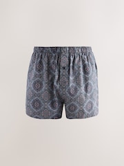 Navy/Burgundy Paisley Print 4 pack Woven Pure Boxers - Image 5 of 8