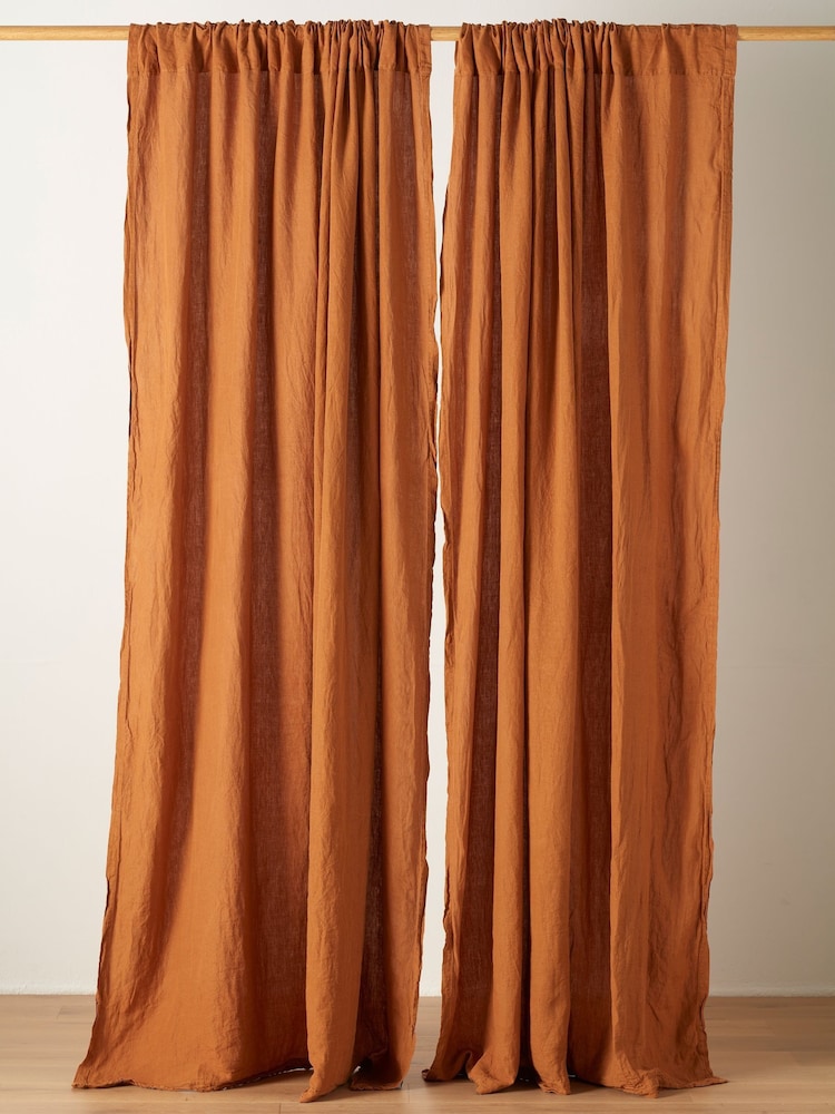 Secret Linen Store Amber 100% Linen Loop Top Slot Header Single Curtain - Image 1 of 2