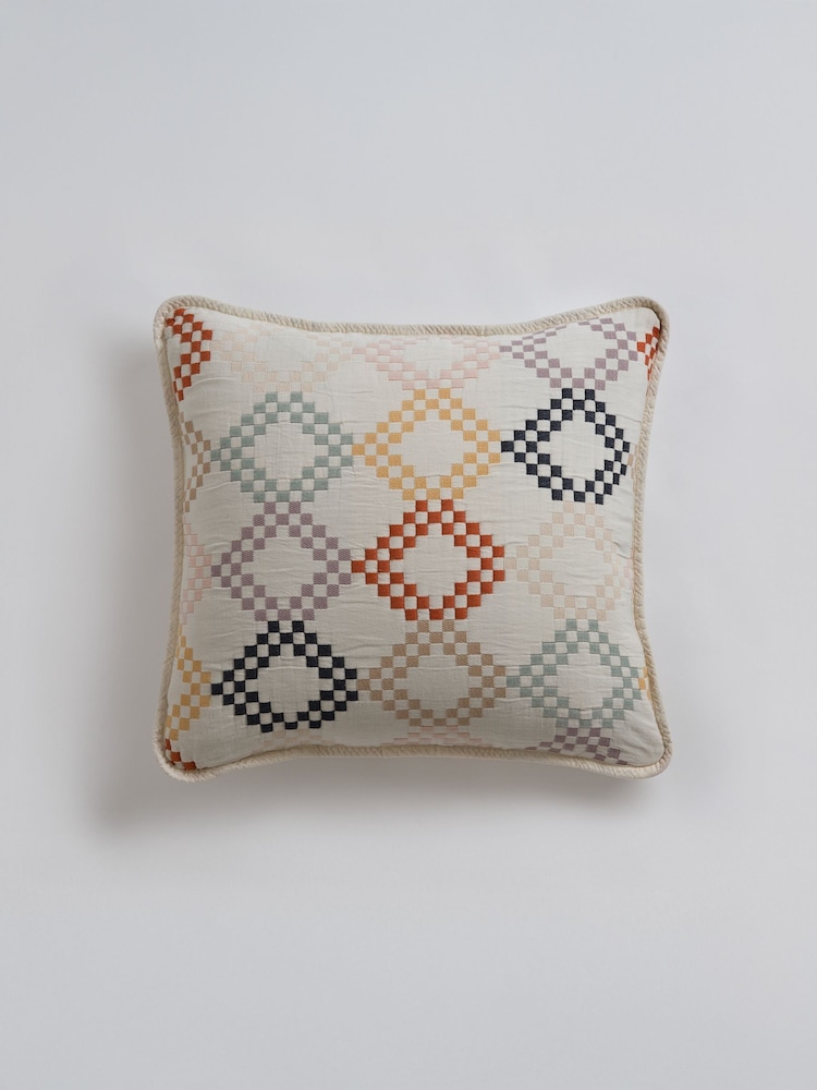 Secret Linen Store Multi Jolene 100% Cotton Quilted Cushion Cover - Image 4 of 4 Secret Linen Store Multi Jolene 100% Cotton Quilted Cushion Cover - Image 4 of 4