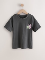 Dark Grey/Pink Oversized Graphic Print T-Shirt (3-16yrs) - Image 1 of 4