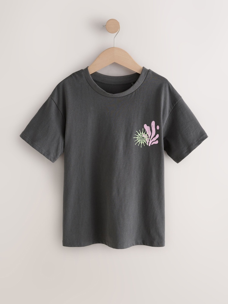 Dark Grey/Pink Oversized Graphic Print T-Shirt (3-16yrs) - Image 1 of 4