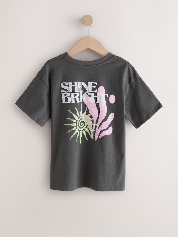 Dark Grey/Pink Oversized Graphic Print T-Shirt (3-16yrs) - Image 2 of 4