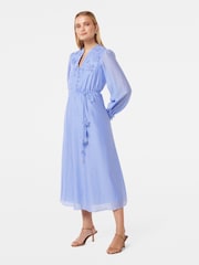 Forever New Blue Yasmin Floral Detail Midi Dress with a touch of Linen - Image 2 of 4
