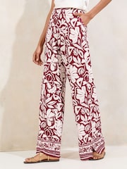 Lipsy Burgundy Red Printed Wide Leg Trousers - Image 1 of 4