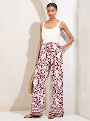 Lipsy Burgundy Red Printed Wide Leg Trousers - Image 2 of 4