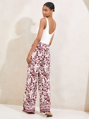 Lipsy Burgundy Red Printed Wide Leg Trousers - Image 4 of 4