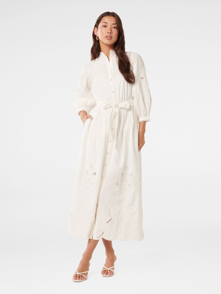 Forever New White 100% Cotton Aisha Broderie Midi Dress - Image 1 of 4