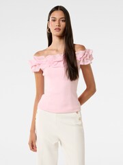 Forever New Pink Stephanie Ruffle Crepe Bustier Top - Image 1 of 5