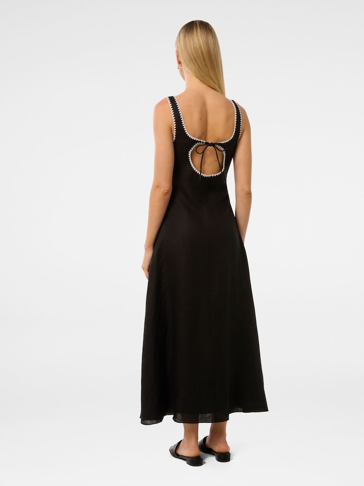 Forever New Black Solene Linen Blend Contrast Whip Stitched Midi Dress - Image 2 of 4