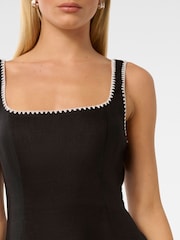 Forever New Black Solene Linen Blend Contrast Whip Stitched Midi Dress - Image 3 of 4