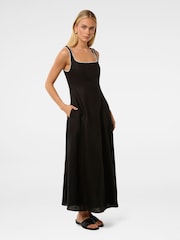 Forever New Black Solene Linen Blend Contrast Whip Stitched Midi Dress - Image 4 of 4