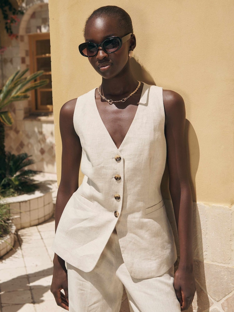 Forever New Natural Pure Linen Alexa Waistcoat - Image 1 of 5
