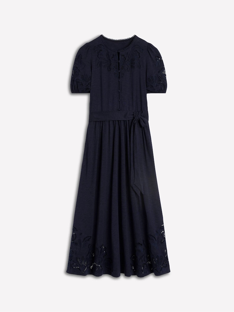 Boden Blue Cutwork Detail Midi Dress - Image 2 of 6