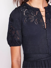 Boden Blue Cutwork Detail Midi Dress - Image 4 of 6