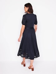 Boden Blue Cutwork Detail Midi Dress - Image 5 of 6