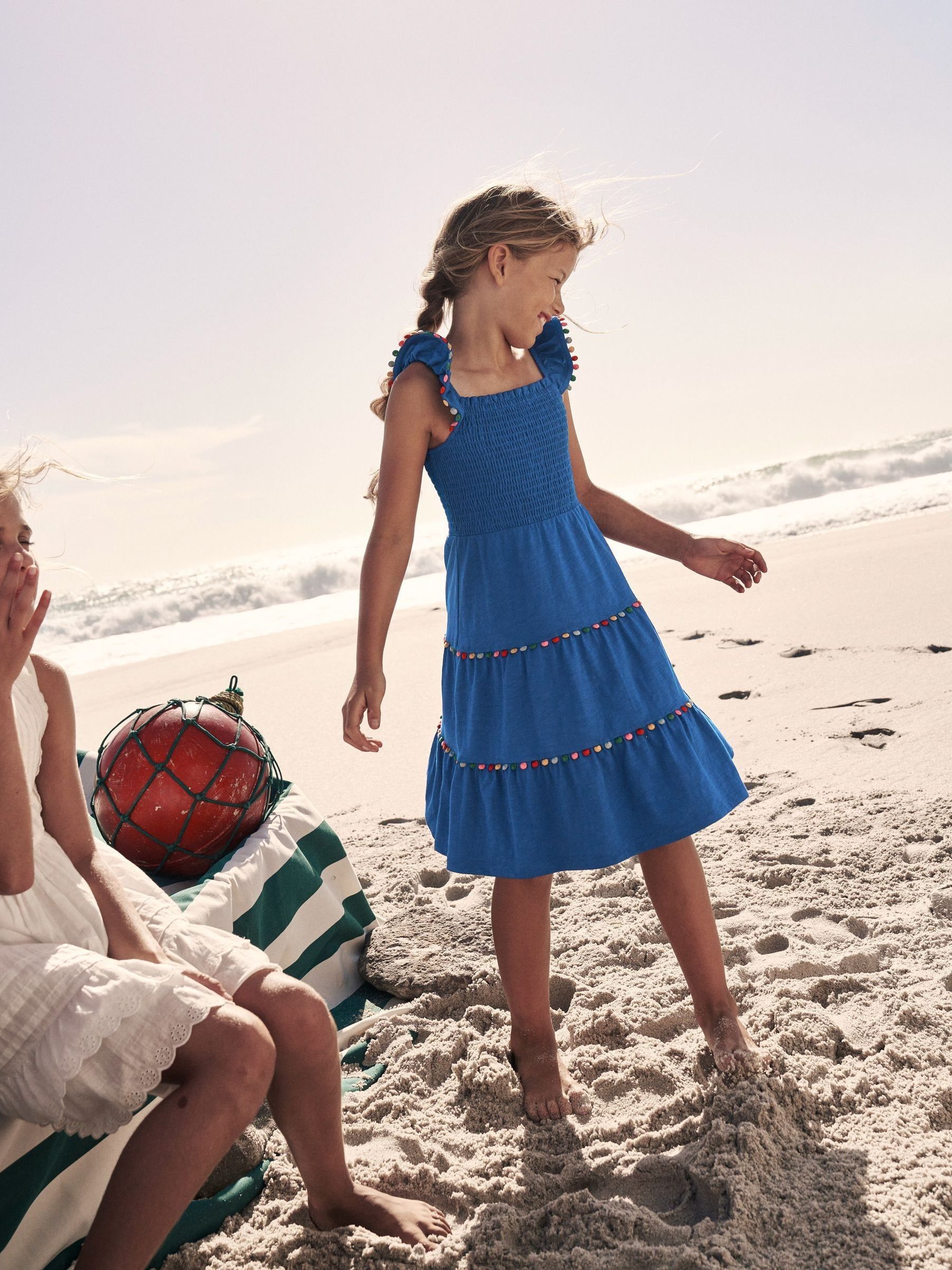 Boden Blue 100% Cotton Addison Twirly Pom Dress