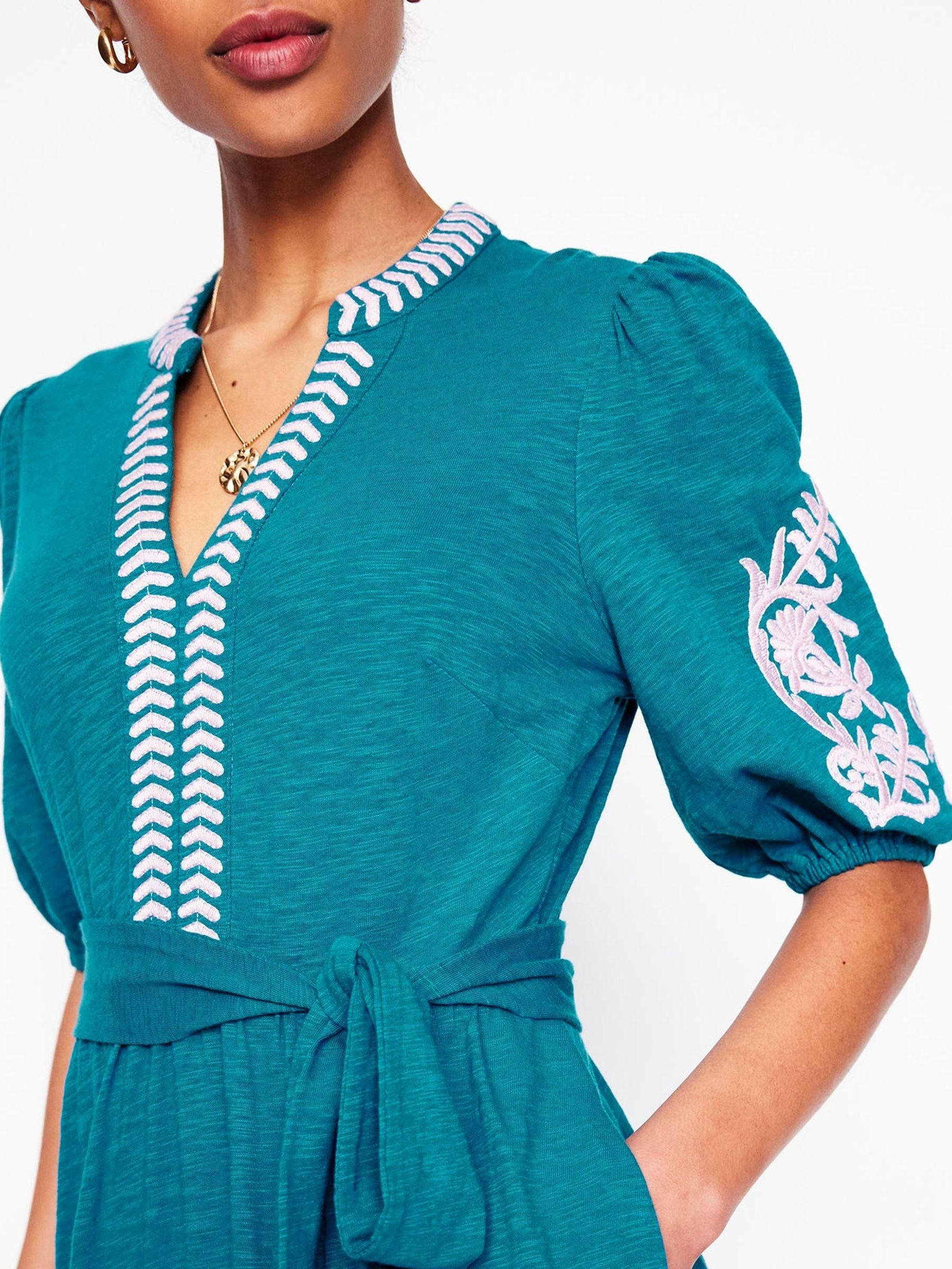 amara embroidered jersey dress Buy Boden Blue 100% Cotton Amara Embroidered Jersey Dress from Next Oman