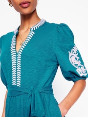 Boden Blue 100% Cotton Amara Embroidered Jersey Dress - Image 4 of 6