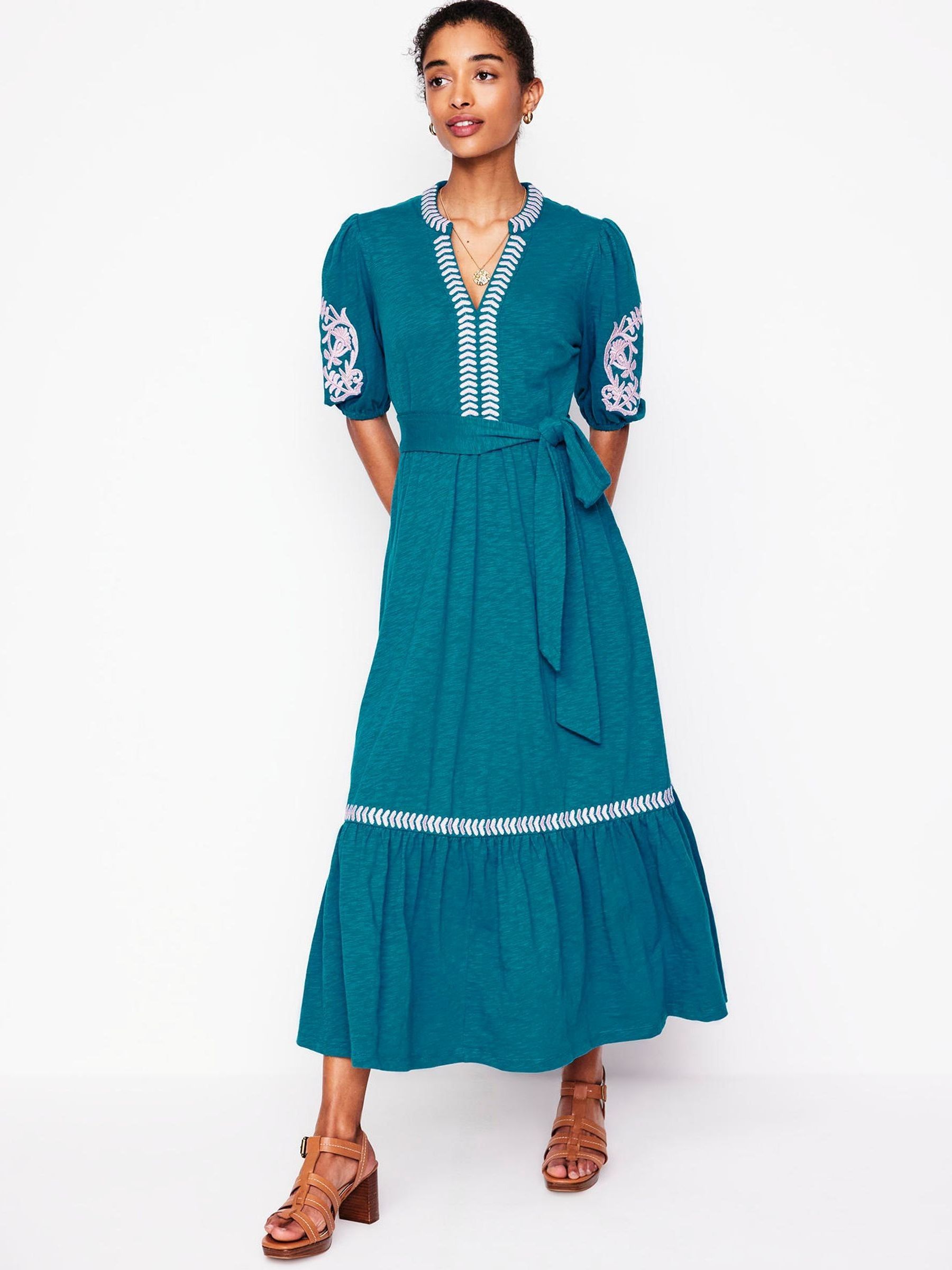 Buy Boden Blue 100% Cotton Amara Embroidered Jersey Dress from