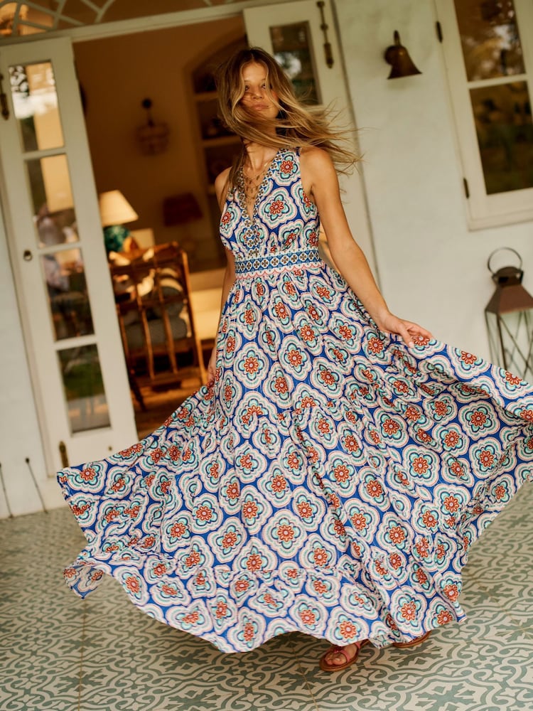 Boden Green Serena Cotton Tie Maxi Dress - Image 1 of 6