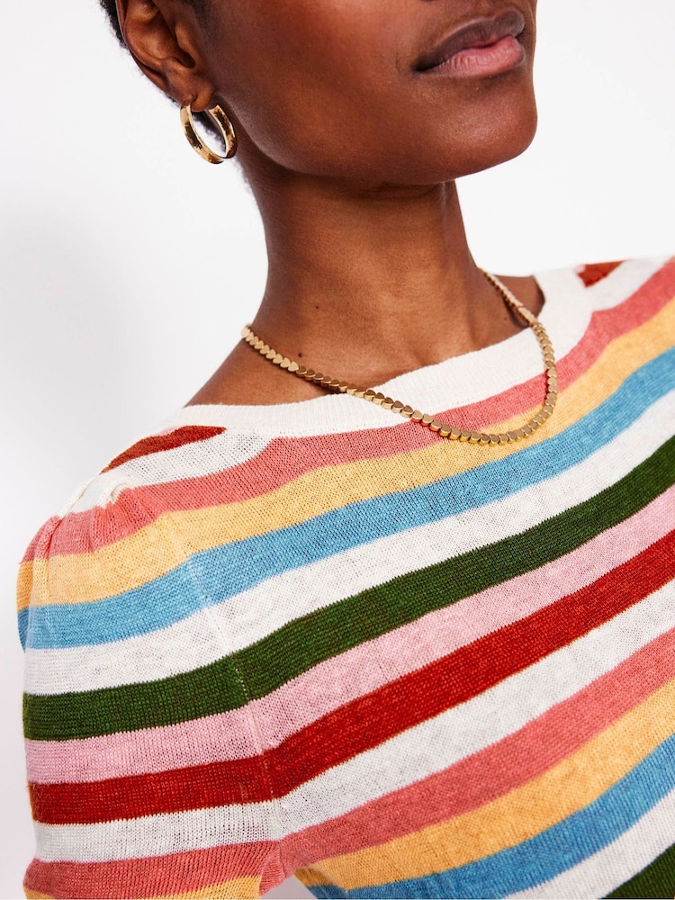 Boden Multi Liv Boat Neck 100% Linen T-Shirt - Image 2 of 6