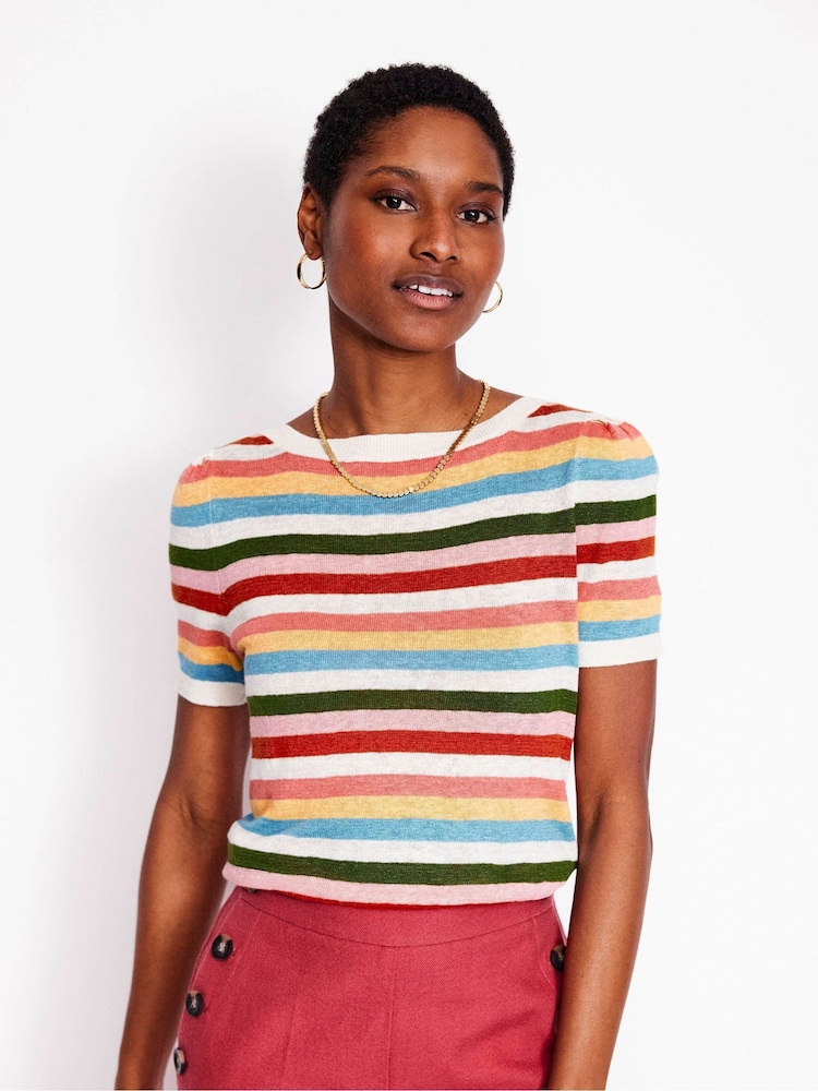 Boden Multi Liv Boat Neck 100% Linen T-Shirt - Image 4 of 6
