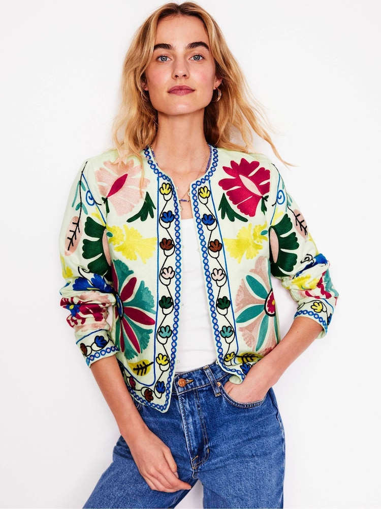 Boden Cream Embroidered Linen Jacket - Image 2 of 6