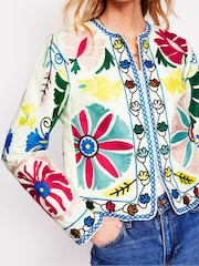 Boden Cream Embroidered Linen Jacket - Image 3 of 6