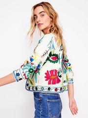 Boden Cream Embroidered Linen Jacket - Image 5 of 6