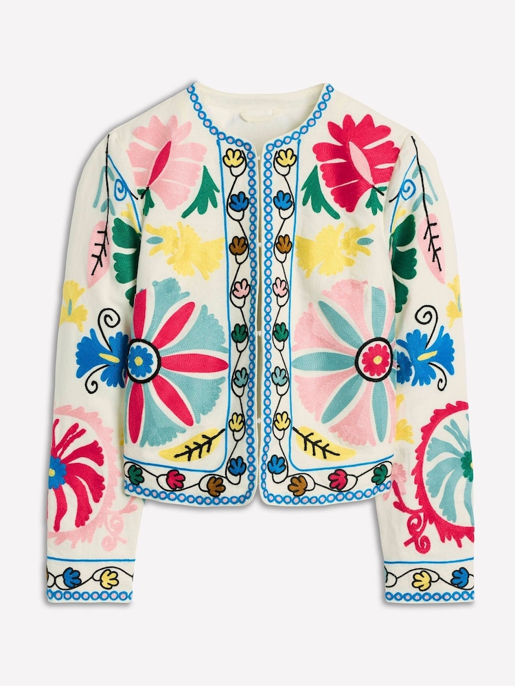 Boden Cream Embroidered Linen Jacket - Image 6 of 6