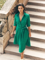 Boden Green 100% Cotton Amy Broderie Midi Shirt Dress - Image 1 of 6