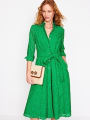 Boden Green 100% Cotton Amy Broderie Midi Shirt Dress - Image 2 of 6
