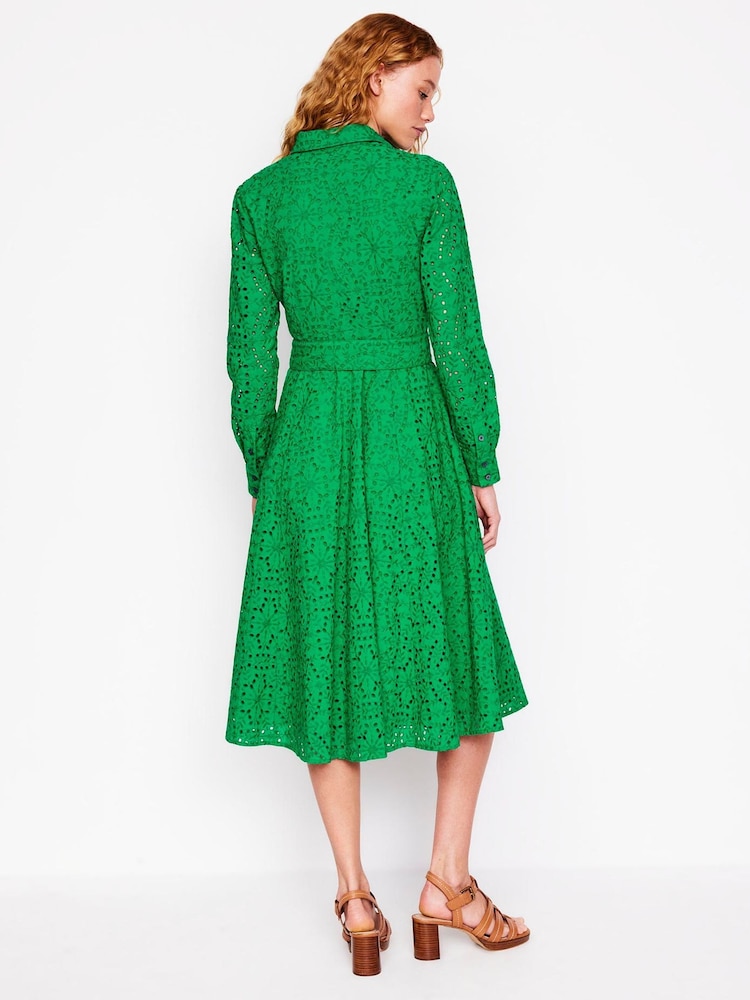 Boden Green 100% Cotton Amy Broderie Midi Shirt Dress - Image 3 of 6