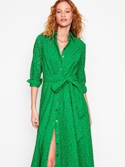 Boden Green 100% Cotton Amy Broderie Midi Shirt Dress - Image 5 of 6