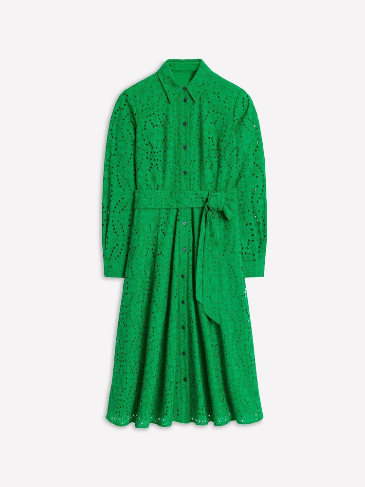 Boden Green 100% Cotton Amy Broderie Midi Shirt Dress - Image 6 of 6