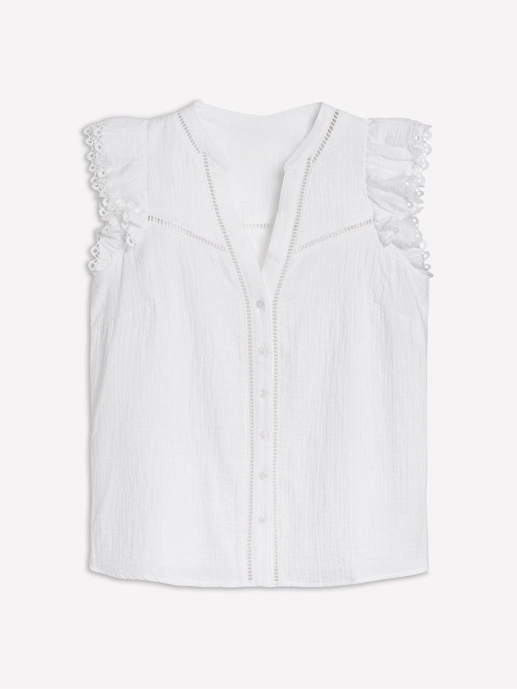 Boden White Sleeveless Double Cloth 100% Cotton Top - Image 2 of 5