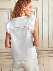 Boden White Sleeveless Double Cloth 100% Cotton Top - Image 4 of 5