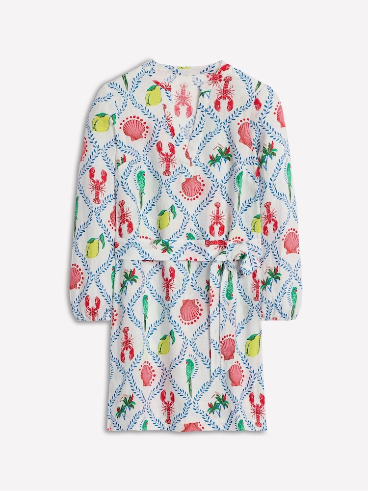 Boden Cream Cleo 100% Linen Tie Waist Dress - Image 2 of 5