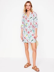 Boden Cream Cleo 100% Linen Tie Waist Dress - Image 3 of 5